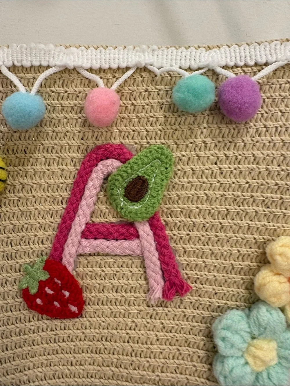 Girls Bag A Initial Pom Pom Floral Bee Purse Zipper